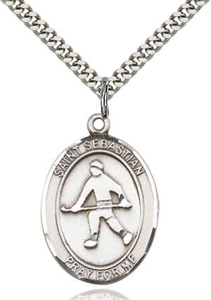 St. Sebastian / Hockey Medal 7178 Oval, Sterling Silver