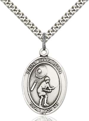 St. Sebastian / Tennis Medal 7605 Oval, Sterling Silver